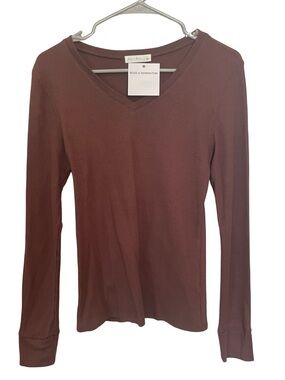 NWT Rose & Remington Chocolate Brown Waffle Knit Long Sleeve Top Size L (Fits M)